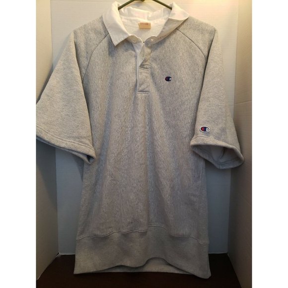Champion Original Heather Gray Reverse Weave Warm Up Vintage Polo Men's XL EUC